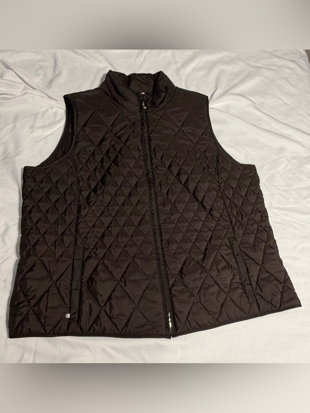 Talbots Woman Black Diamond Quilted Vest Full Zip Pockets 1X